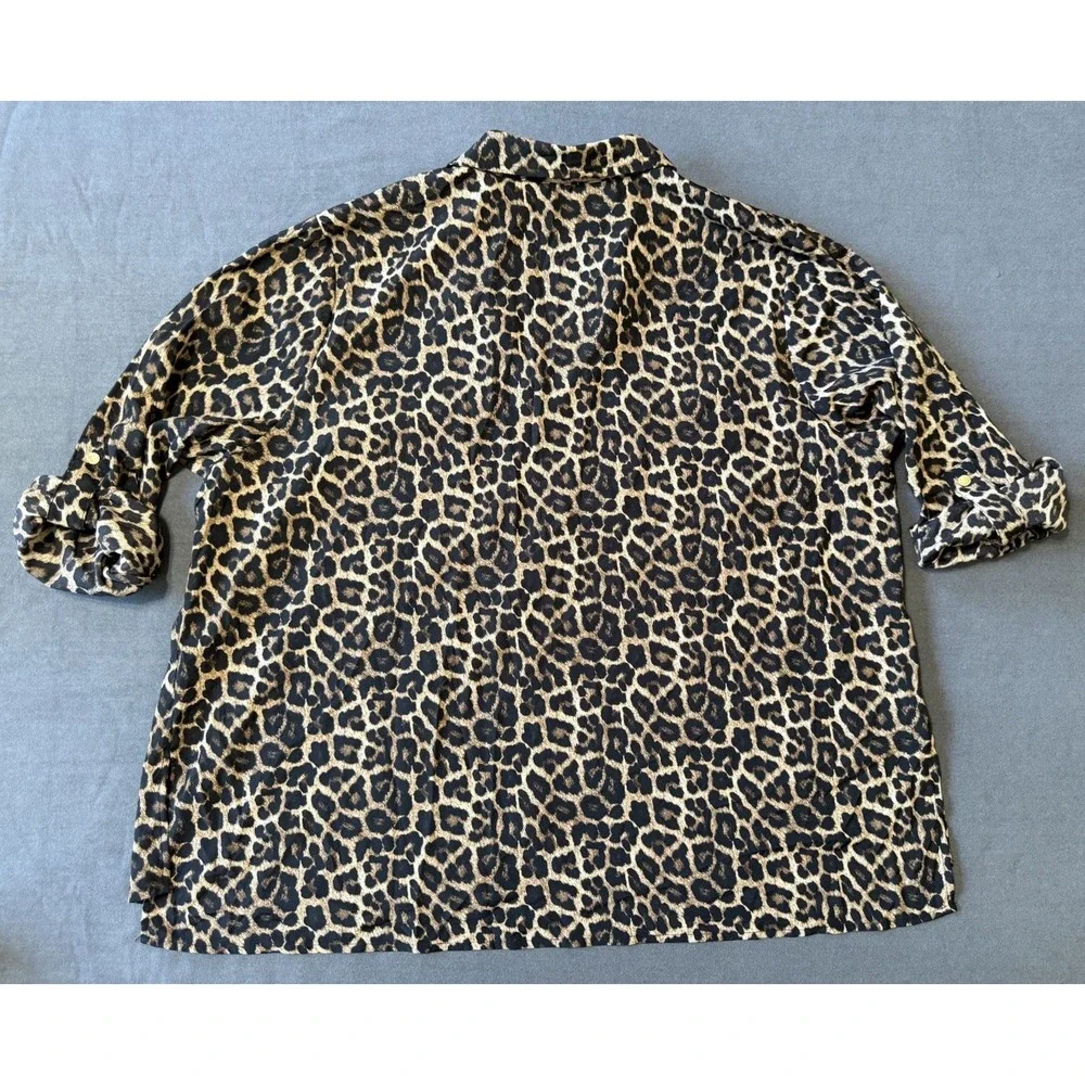 NEW Michael Kors Leopard Print Zip Front Blouse Top Women's Plus Size 3X